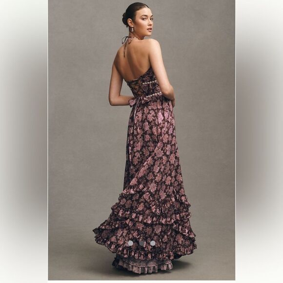 V. Chapman Scarlette Halter
Embellished Corset Dress CHOCOLATE PEONY PRINT - Picture 3 of 8